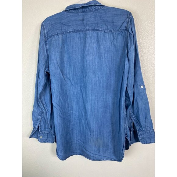 Talbots Blue Chambray Denim Button Up Long Sleeve Shirt Top Size Large Lyocell - Picture 14 of 16